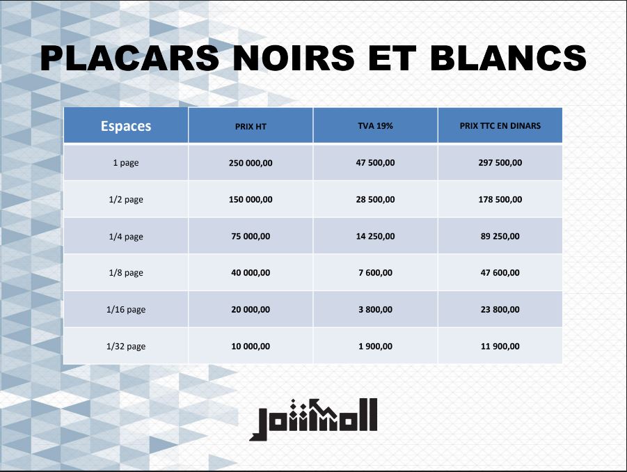 tarif publication