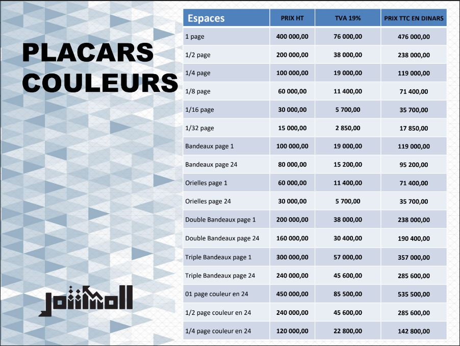 tarif publication